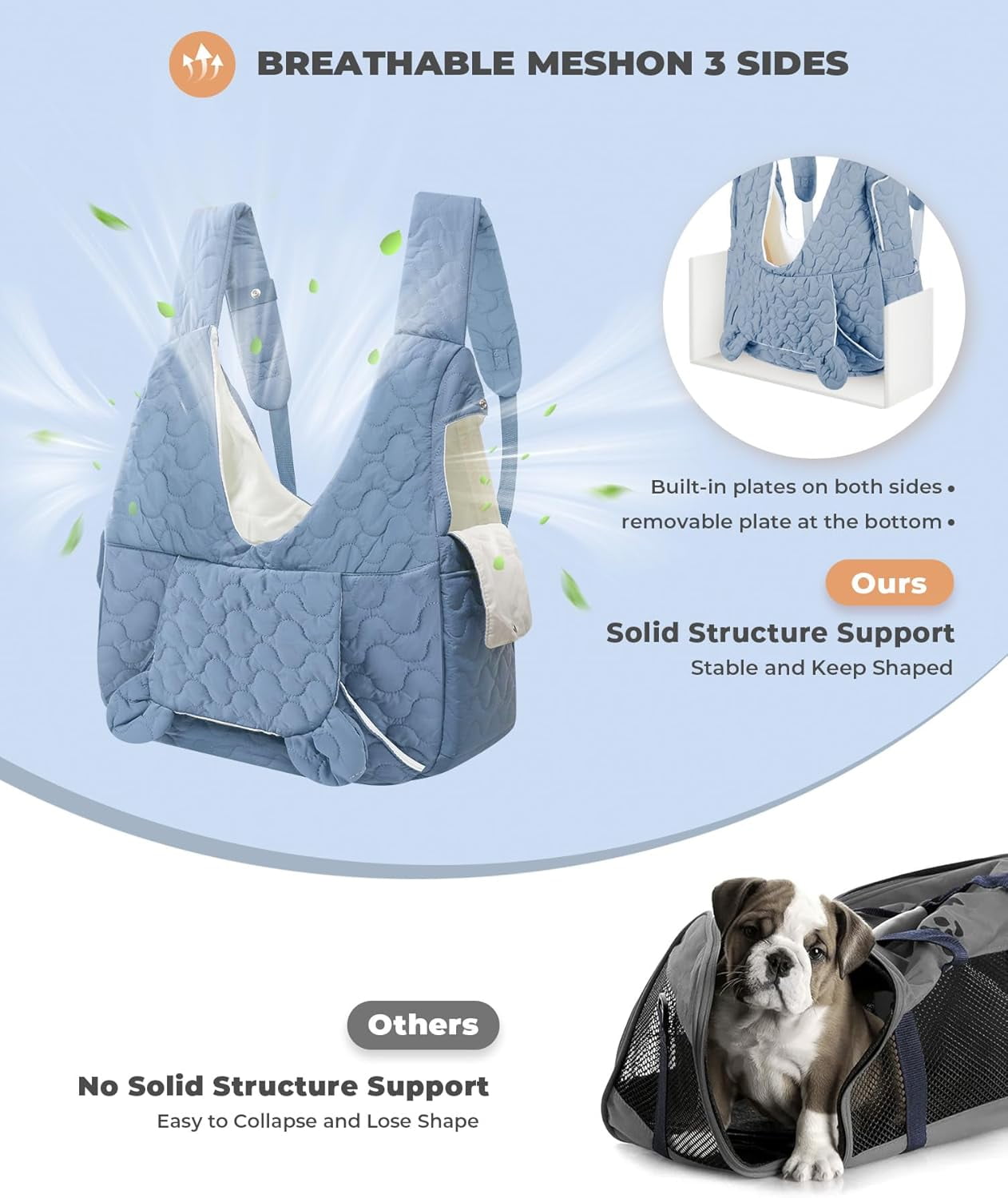Pet Carrier Backpack, Adjustable Pet Front Cat Dog Carrier Backpack Travel Bag for Small Medium Dogs Cats and Rabbits, Safety Strap with Removable Bottom Plate for Camping Hiking Traveling - Image 4