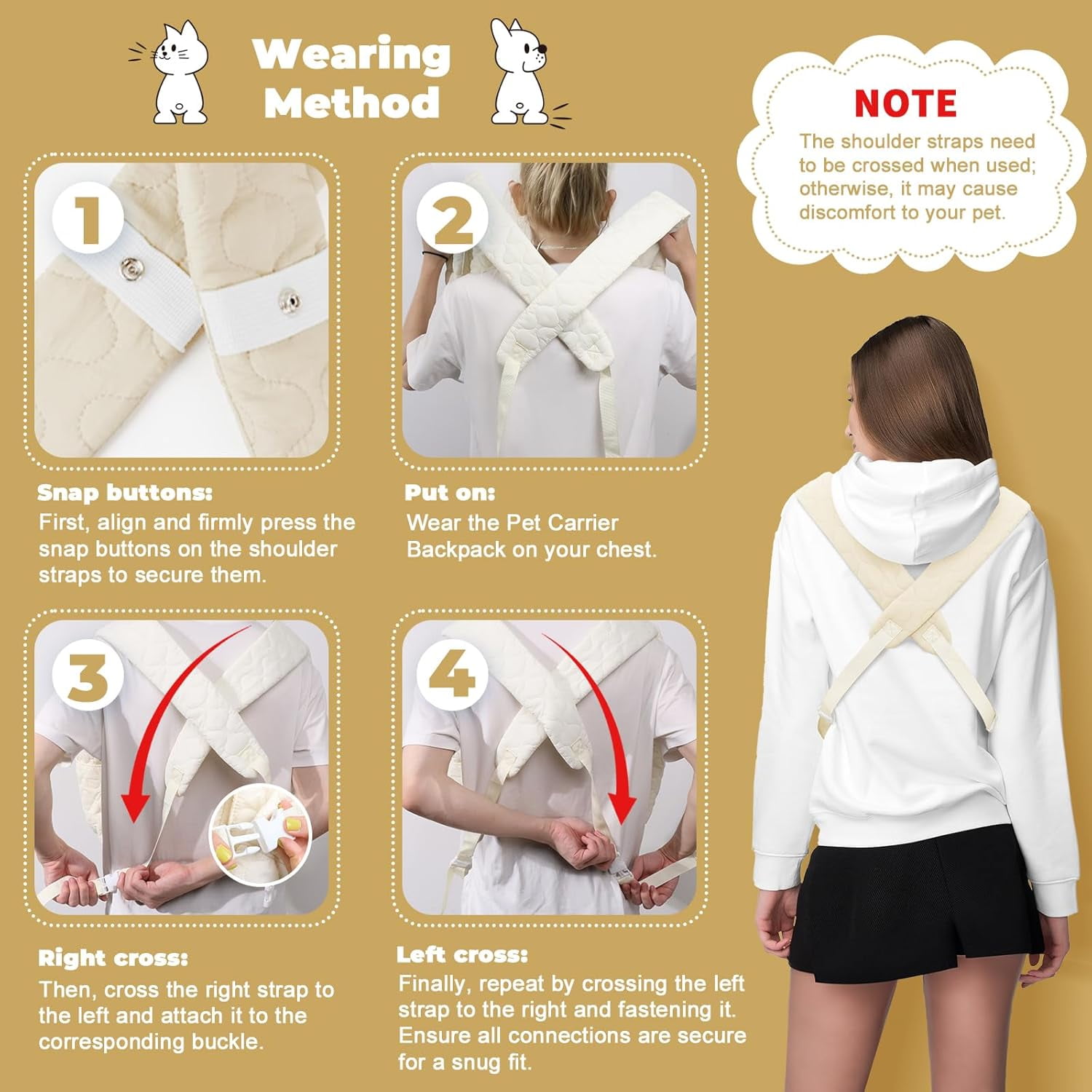 Pet Carrier Backpack, Adjustable Pet Front Cat Dog Carrier Backpack Travel Bag for Small Medium Dogs Cats and Rabbits, Safety Strap with Removable Bottom Plate for Camping Hiking Traveling - Image 14