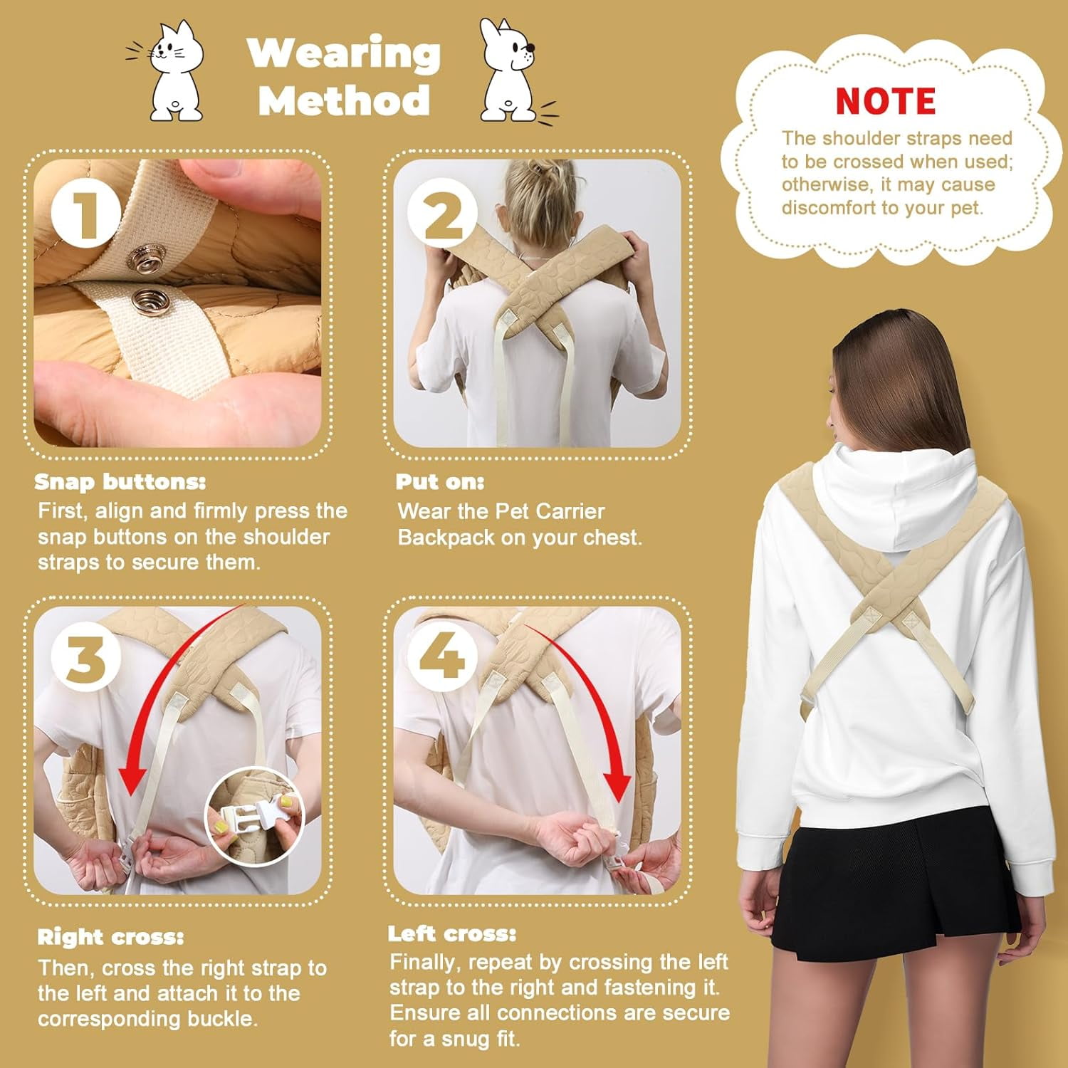 Pet Carrier Backpack, Adjustable Pet Front Cat Dog Carrier Backpack Travel Bag for Small Medium Dogs Cats and Rabbits, Safety Strap with Removable Bottom Plate for Camping Hiking Traveling - Image 21