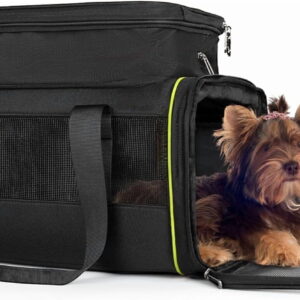 Airline Approved Pet Carrier for Small Dogs & Cats | Soft-Sided Lightweight Collapsible Travel Carrier with Ventilation Mesh(Fits Under Airplane Seat, 16")(Black)