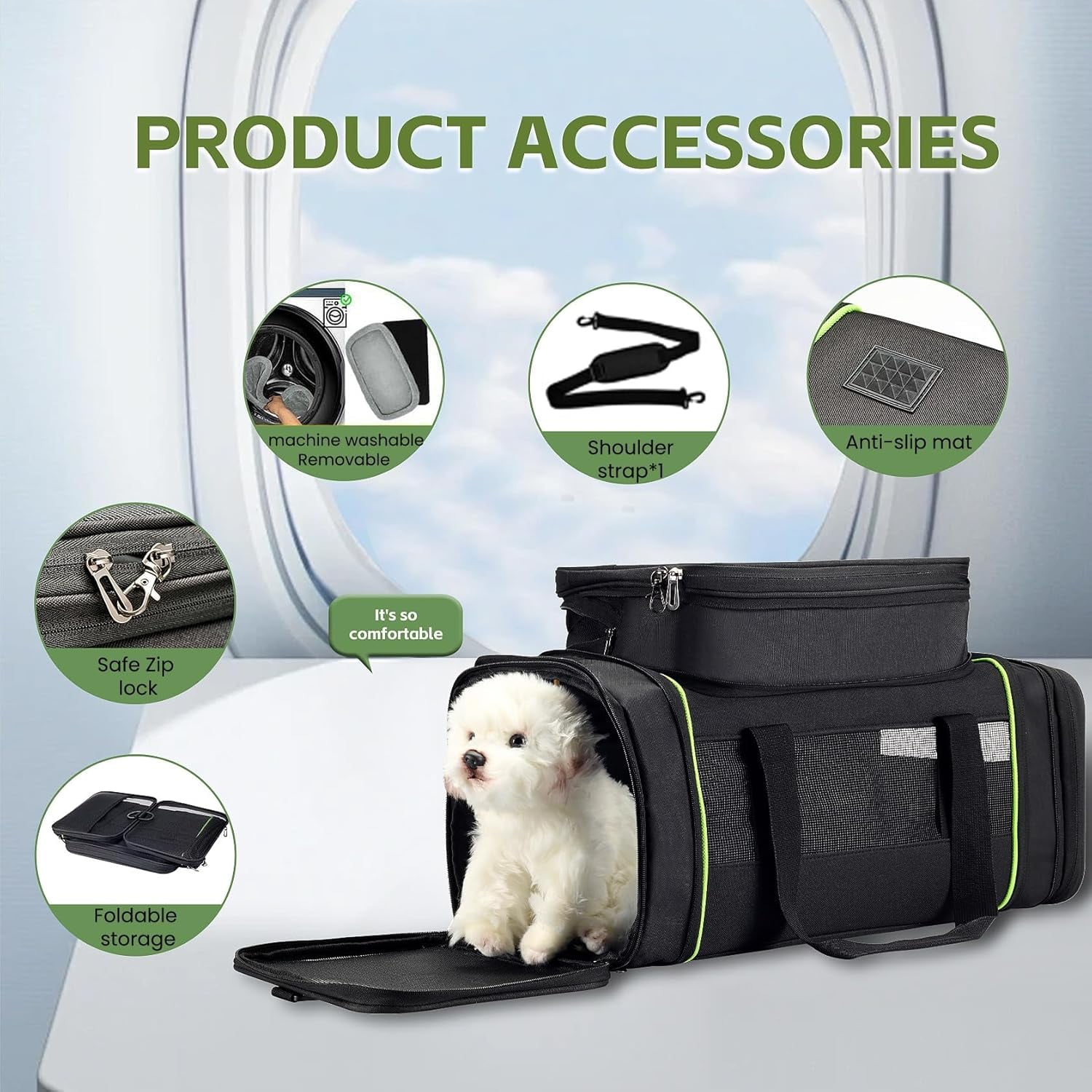 Airline Approved Pet Carrier for Small Dogs & Cats | Soft-Sided Lightweight Collapsible Travel Carrier with Ventilation Mesh(Fits Under Airplane Seat, 16")(Black) - Image 4