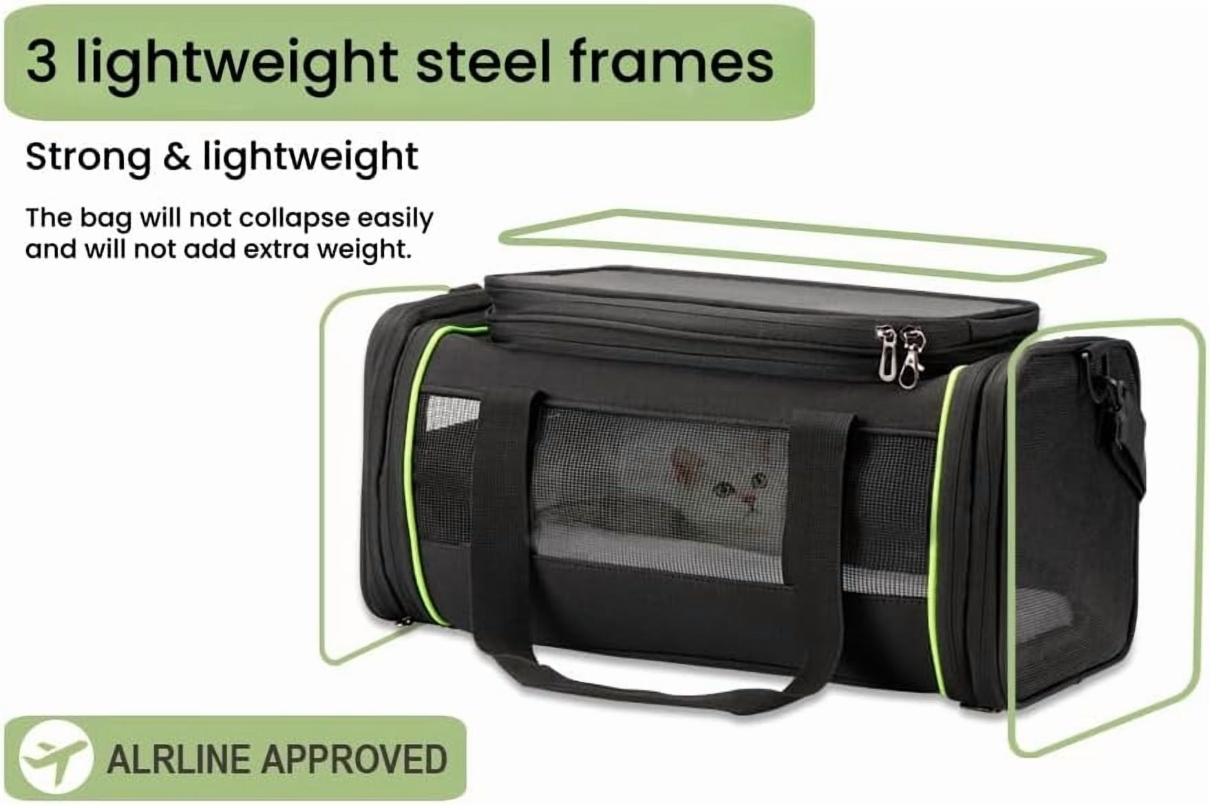Airline Approved Pet Carrier for Small Dogs & Cats | Soft-Sided Lightweight Collapsible Travel Carrier with Ventilation Mesh(Fits Under Airplane Seat, 16")(Black) - Image 6