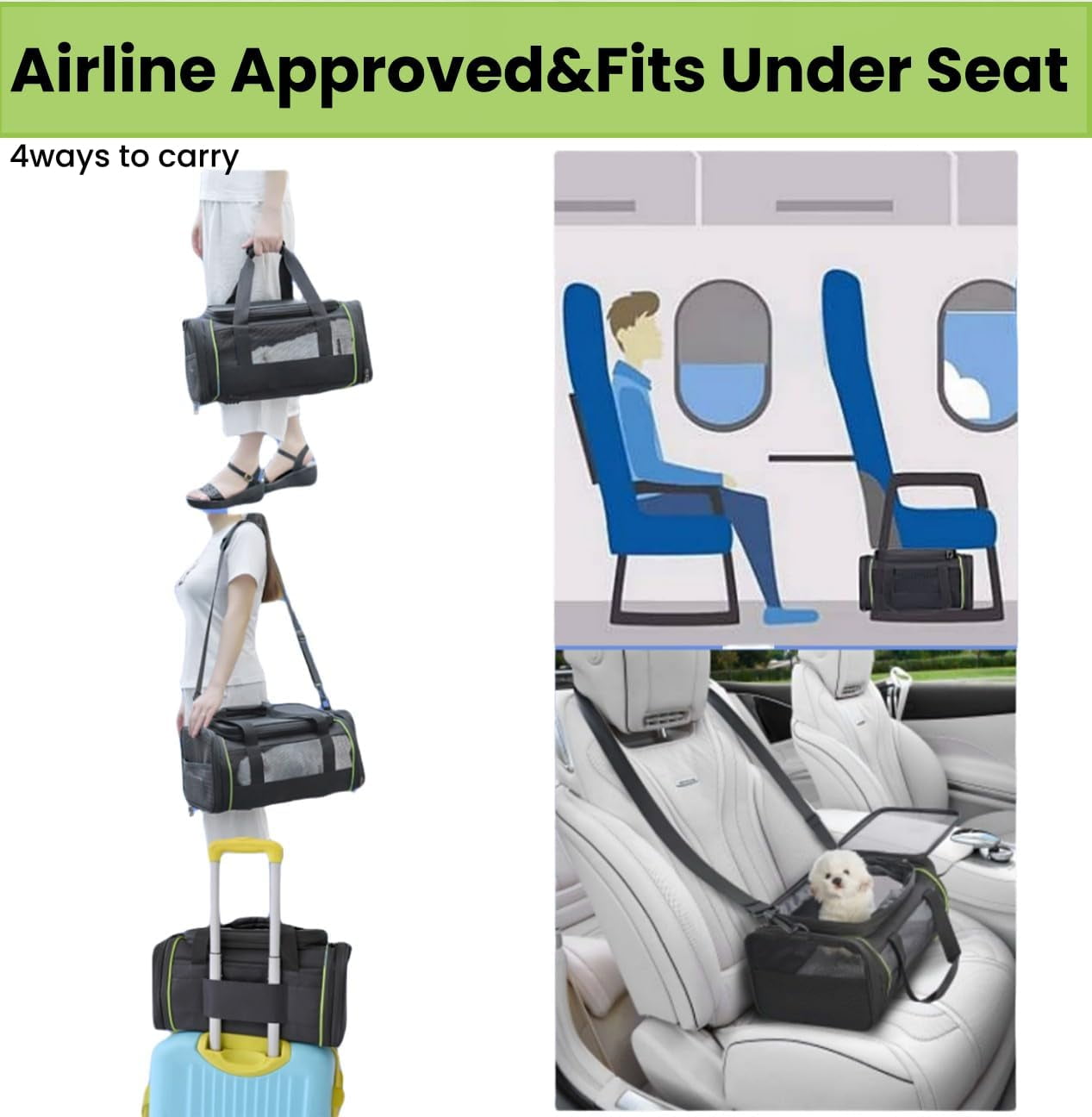 Airline Approved Pet Carrier for Small Dogs & Cats | Soft-Sided Lightweight Collapsible Travel Carrier with Ventilation Mesh(Fits Under Airplane Seat, 16")(Black) - Image 7