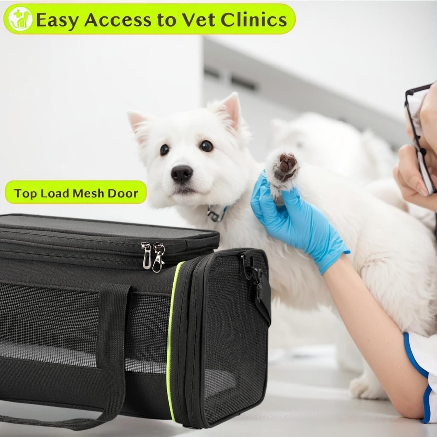 Airline Approved Pet Carrier for Small Dogs & Cats | Soft-Sided Lightweight Collapsible Travel Carrier with Ventilation Mesh(Fits Under Airplane Seat, 16")(Black) - Image 8