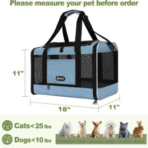 Soft-Sided Pet Carrier 18x11x11 Inch Top Loading Travel Bag for Cats & Small Dogs Up to 25 lbs
