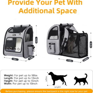 Expandable Pet Backpack Carrier for Cats & Dogs - Breathable Travel Bag with Mesh Ventilation, Light Grey
