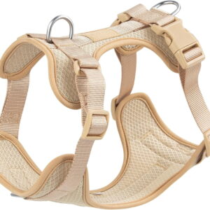 Mesh Breathable Dog Harness: No Pull Harness with 3 Fast-Release Buckles Adjustable for Walking & Training for Small Medium Large Dogs (Sand Color, XS: Neck=10"-14"/Chest=11"-19")