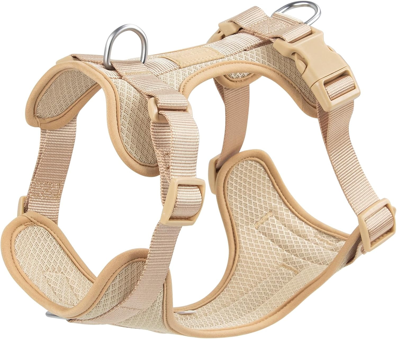 Mesh Breathable Dog Harness: No Pull Harness with 3 Fast-Release Buckles Adjustable for Walking & Training for Small Medium Large Dogs (Sand Color, XS: Neck=10"-14"/Chest=11"-19")