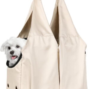 Dog Carrier Sling for Small Dogs & Cats Up to 15 lbs, Portable Soft Sided Travel Pet Tote with 4 Large Pockets, Collapsible Puppy Bag for Outings & Travel, Beige