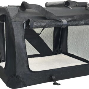 Large Cat Carrier for 2 Cats, 24"x17"x17" Soft Dog Crate Collapsible Portable Travel Pet Carrier Bag Durable Breathable Foldable Kitten Carrier Bag for Cats Puppy Under 45 Lbs Black