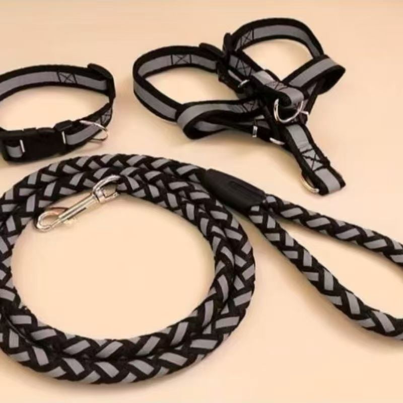 3-piece set of reflective round rope, chest/back harness, collar for dogs. Reflective leash chain, pet collar, small carrier, Golden Retriever, Teddy Bear. Pet accessories, rope. - Image 5
