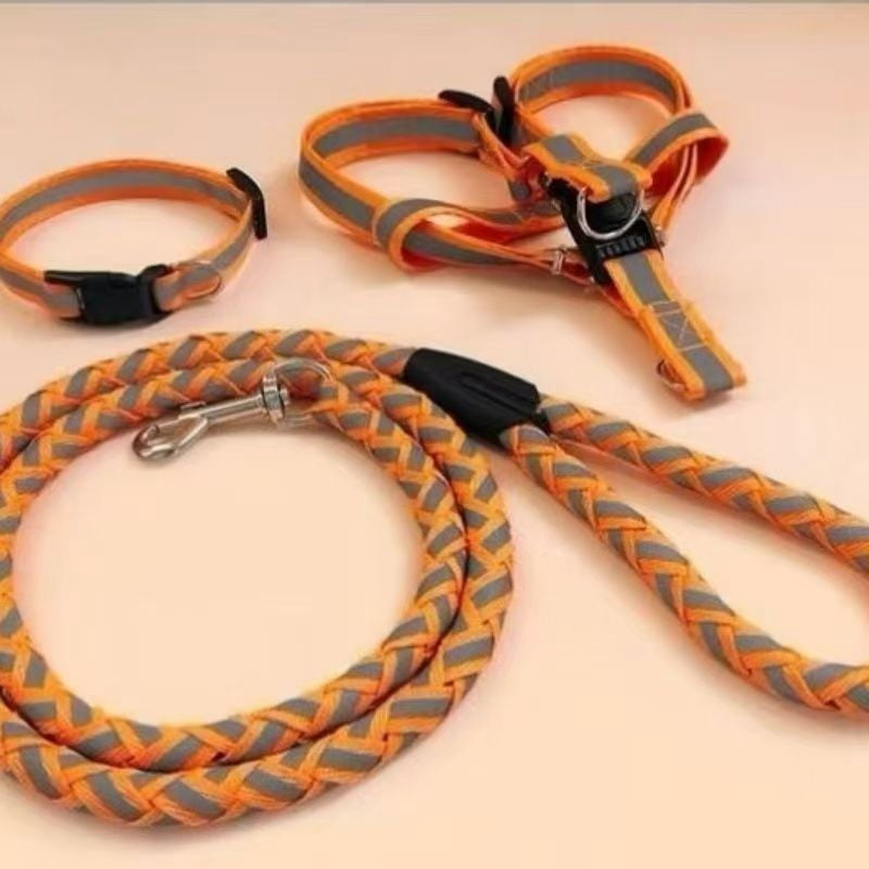 3-piece set of reflective round rope, chest/back harness, collar for dogs. Reflective leash chain, pet collar, small carrier, Golden Retriever, Teddy Bear. Pet accessories, rope. - Image 13