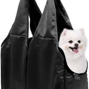 Dog Purse Carrier for Small Dogs, Cats, and Puppies – Soft-Sided Travel Pet Tote Bag with 4 Large Pockets, Foldable, Lightweight, Fits Pets up to 15 lbs, for Travel, Outings (Black)
