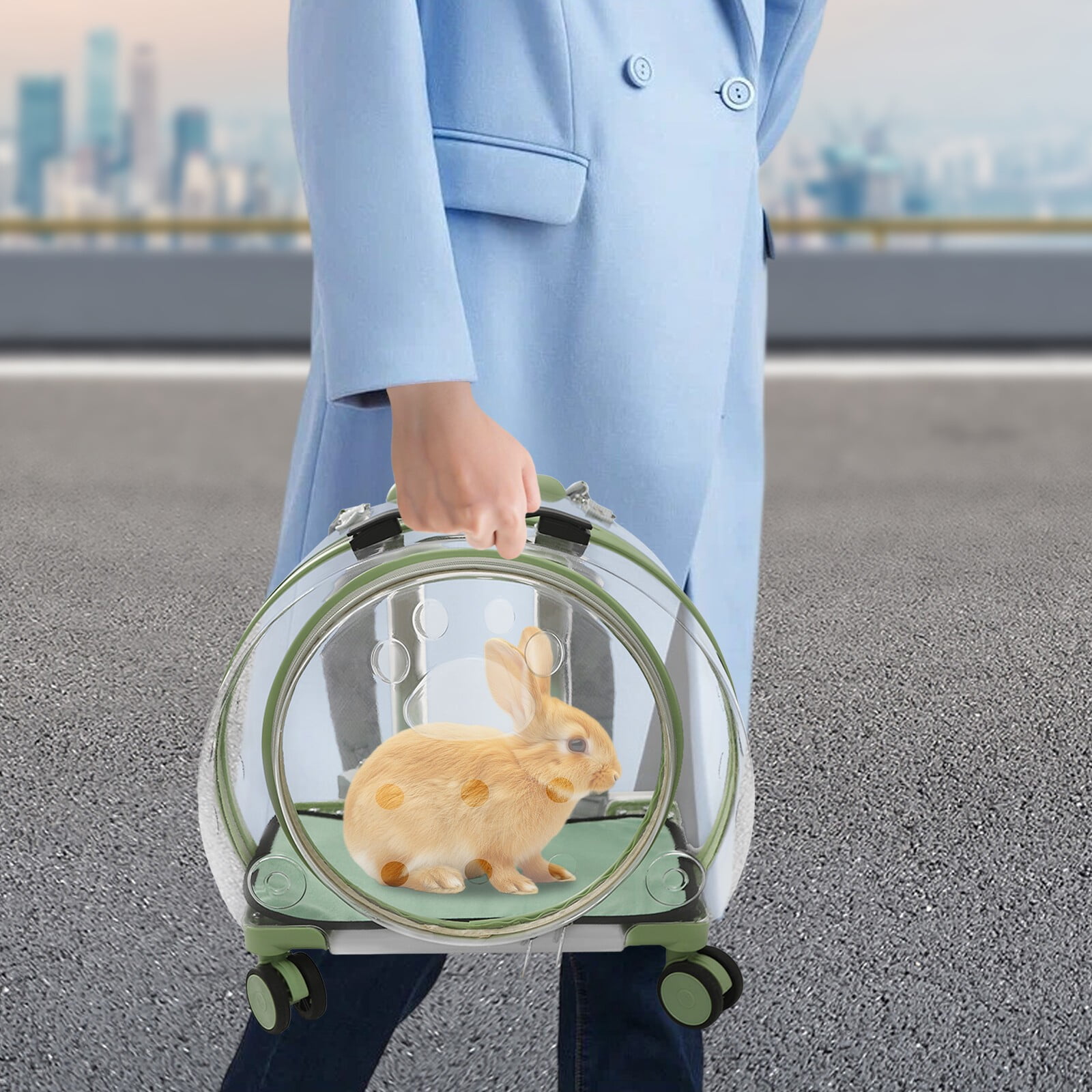 9kg/19.84lbs Portable Cat Carrier Fully Breathable Hard Pet Bag with Rolling Wheels for Dogs, Cats, & Bunnies