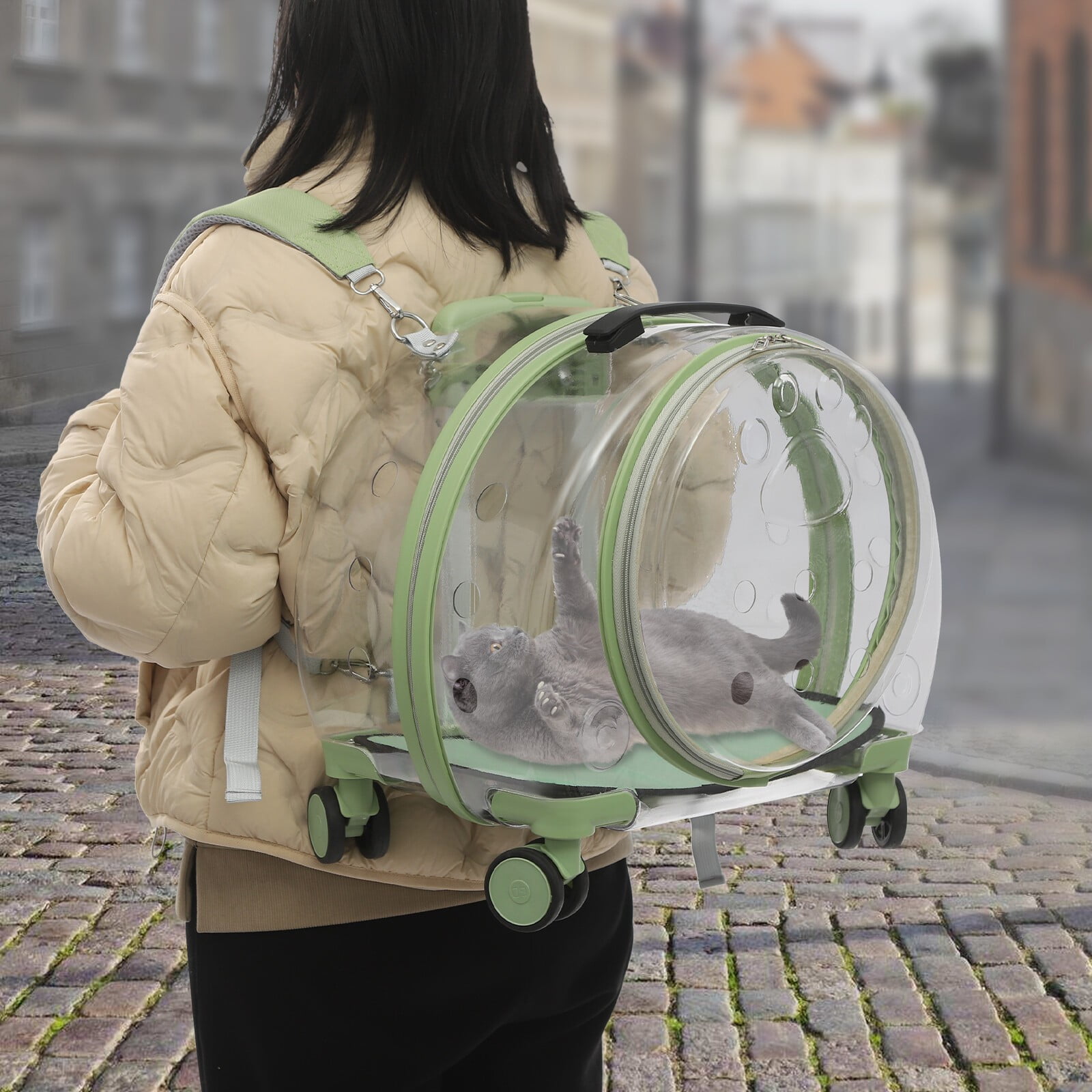 9kg/19.84lbs Portable Cat Carrier Fully Breathable Hard Pet Bag with Rolling Wheels for Dogs, Cats, & Bunnies - Image 20