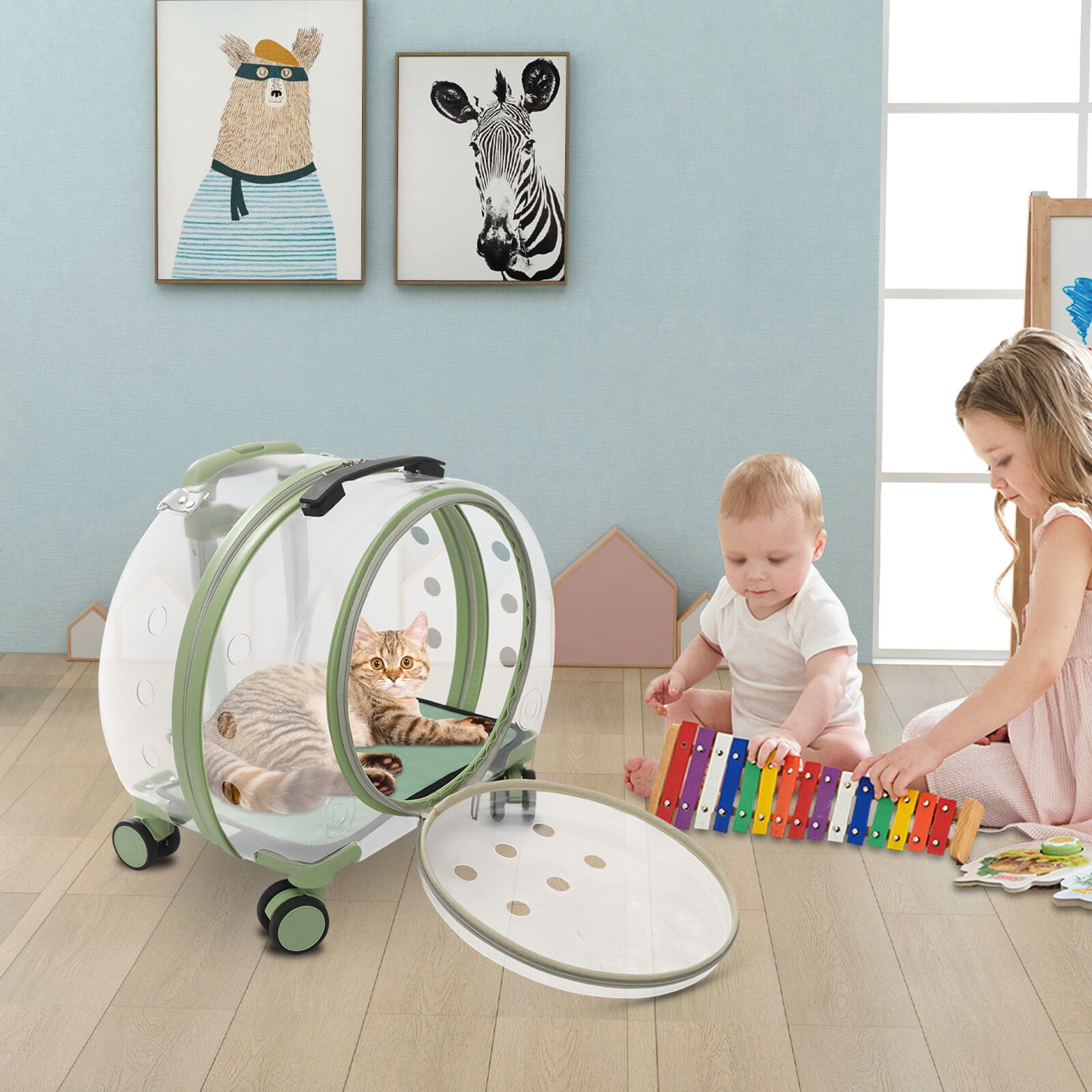 9kg/19.84lbs Portable Cat Carrier Fully Breathable Hard Pet Bag with Rolling Wheels for Dogs, Cats, & Bunnies - Image 21