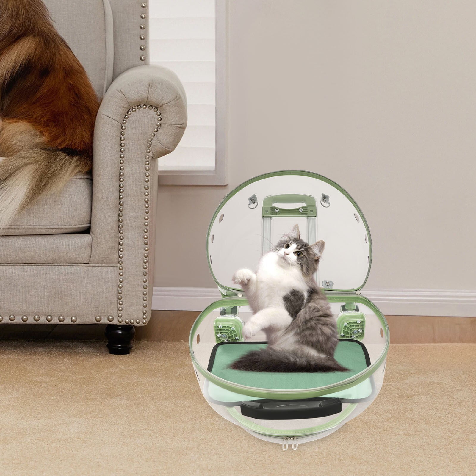 9kg/19.84lbs Portable Cat Carrier Fully Breathable Hard Pet Bag with Rolling Wheels for Dogs, Cats, & Bunnies - Image 23