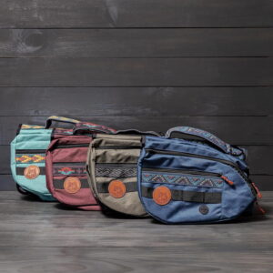 Dog Backpack with Built in Harness and Back-Mounted D-Ring Leash Attachment, Handle, Two Saddlebags with 4 Total Pockets, Built in Poop Bag Dispenser (Huckleberry, Large)