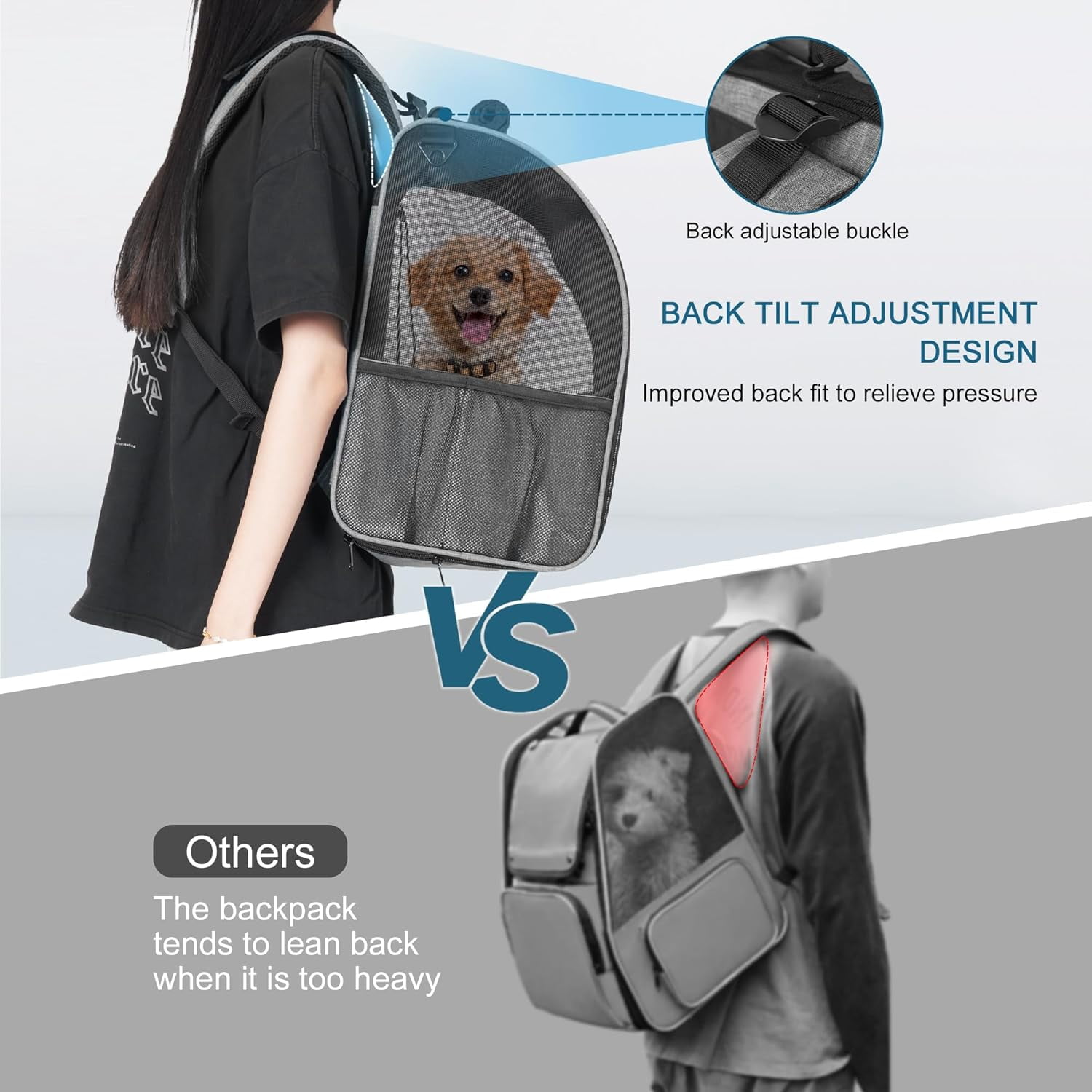 Cat Backpack Carrier, Breathable Cat Carrier Large Space UP 15 lb, Large Reflective Pet Carrier Backpack, Ventilated Mesh Dog Travel Pet Backpack for Hiking Walking Outdoor (Grey). - Image 3