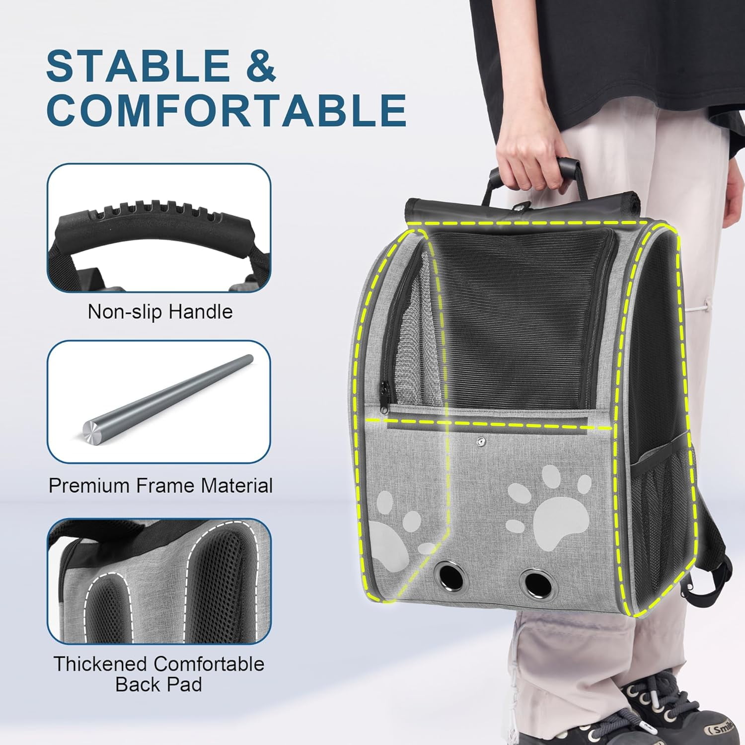 Cat Backpack Carrier, Breathable Cat Carrier Large Space UP 15 lb, Large Reflective Pet Carrier Backpack, Ventilated Mesh Dog Travel Pet Backpack for Hiking Walking Outdoor (Grey). - Image 5
