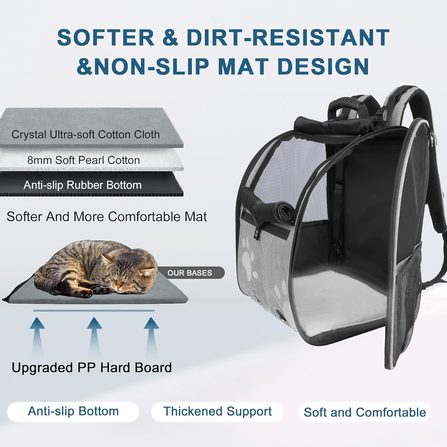 Cat Backpack Carrier, Breathable Cat Carrier Large Space UP 15 lb, Large Reflective Pet Carrier Backpack, Ventilated Mesh Dog Travel Pet Backpack for Hiking Walking Outdoor (Grey). - Image 7