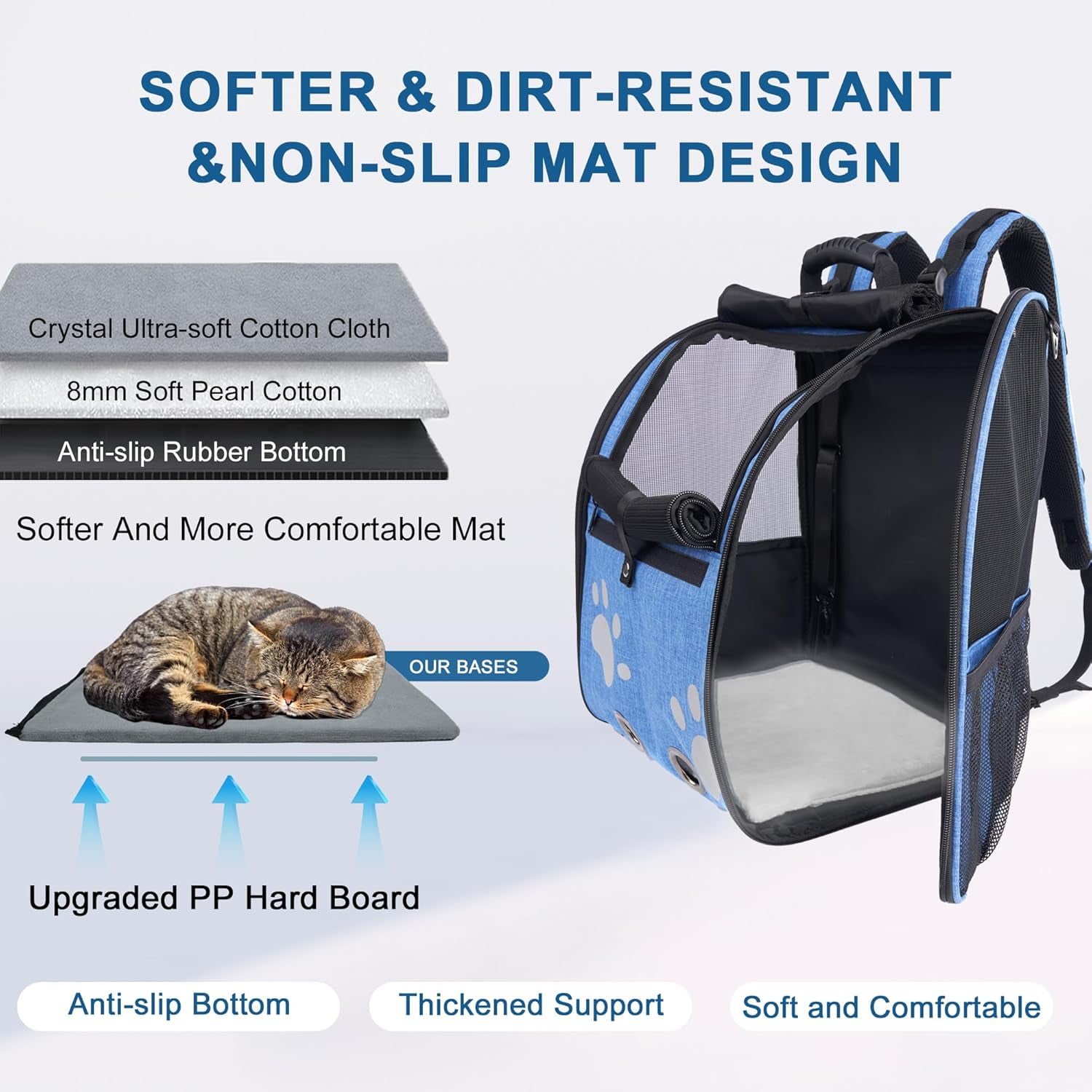 Cat Backpack Carrier, Breathable Cat Carrier Large Space UP 15 lb, Large Reflective Pet Carrier Backpack, Ventilated Mesh Dog Travel Pet Backpack for Hiking Walking Outdoor (Grey). - Image 10