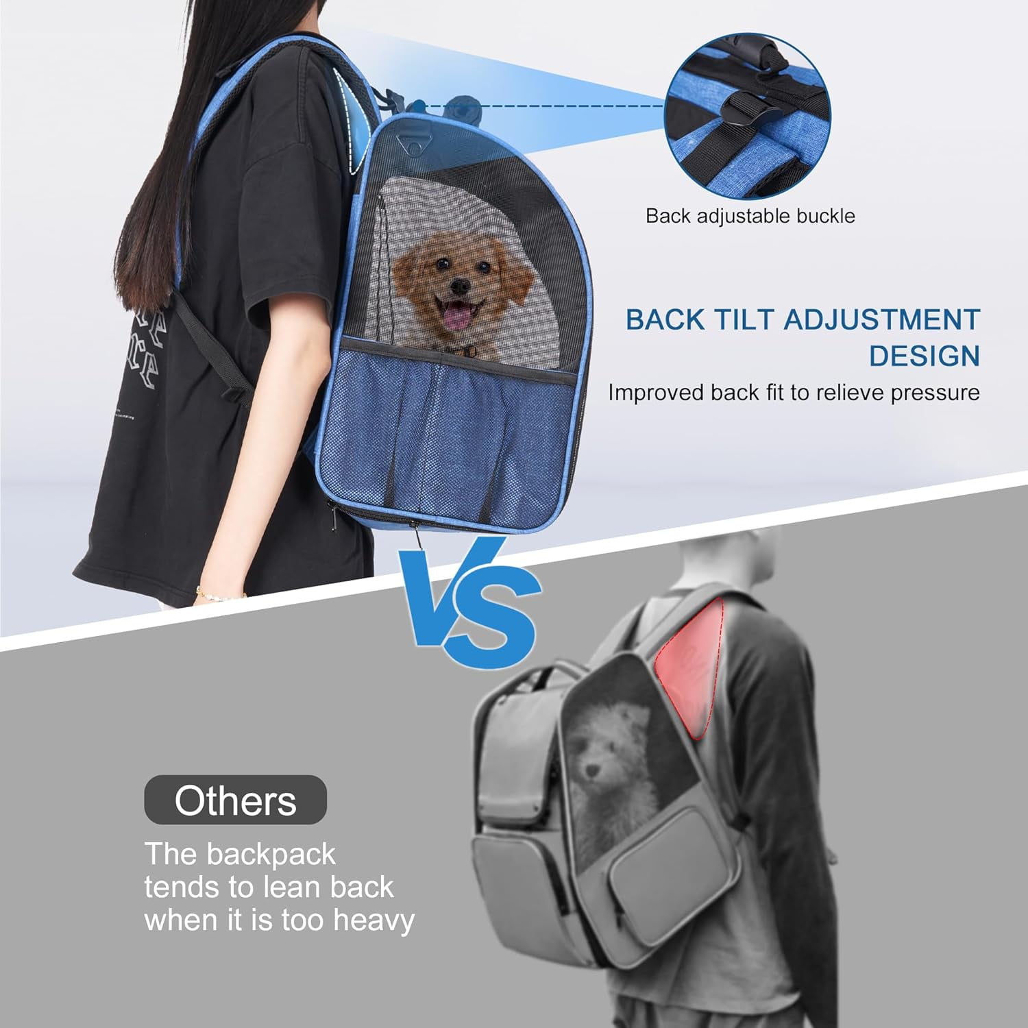 Cat Backpack Carrier, Breathable Cat Carrier Large Space UP 15 lb, Large Reflective Pet Carrier Backpack, Ventilated Mesh Dog Travel Pet Backpack for Hiking Walking Outdoor (Grey). - Image 11