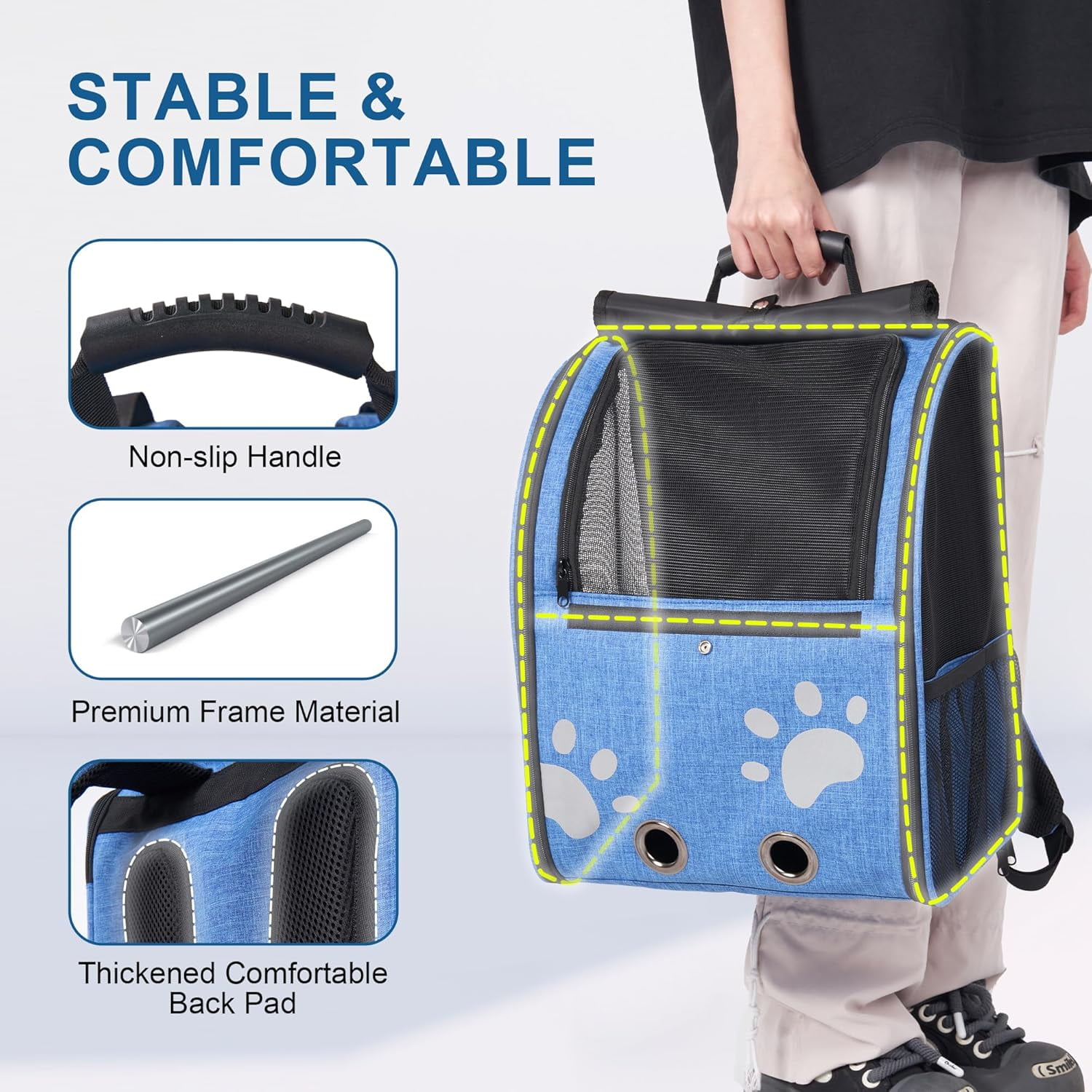 Cat Backpack Carrier, Breathable Cat Carrier Large Space UP 15 lb, Large Reflective Pet Carrier Backpack, Ventilated Mesh Dog Travel Pet Backpack for Hiking Walking Outdoor (Grey). - Image 13