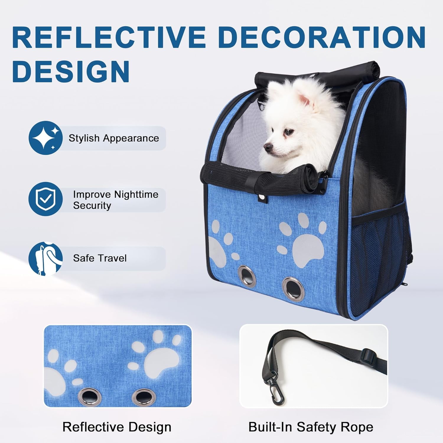 Cat Backpack Carrier, Breathable Cat Carrier Large Space UP 15 lb, Large Reflective Pet Carrier Backpack, Ventilated Mesh Dog Travel Pet Backpack for Hiking Walking Outdoor (Grey). - Image 14