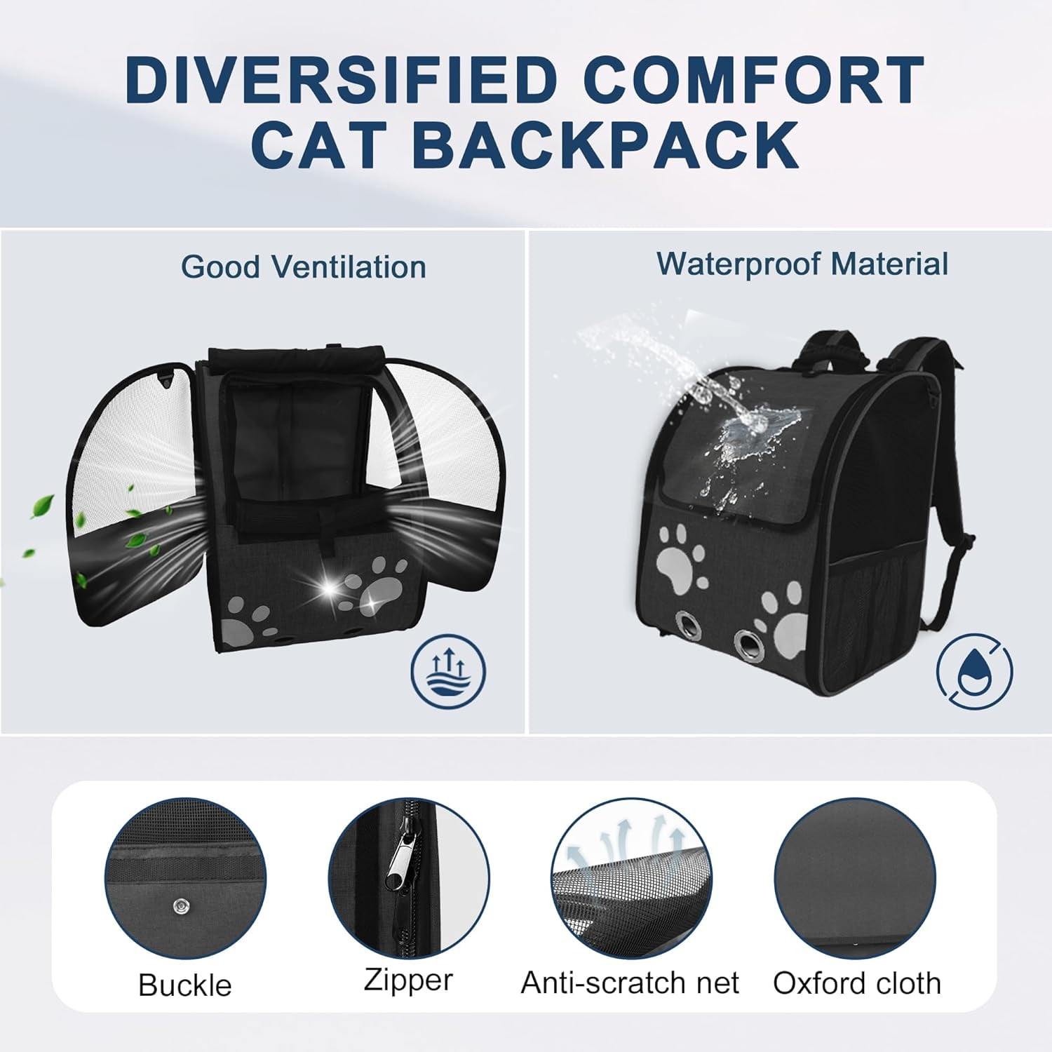 Cat Backpack Carrier, Breathable Cat Carrier Large Space UP 15 lb, Large Reflective Pet Carrier Backpack, Ventilated Mesh Dog Travel Pet Backpack for Hiking Walking Outdoor (Grey). - Image 17