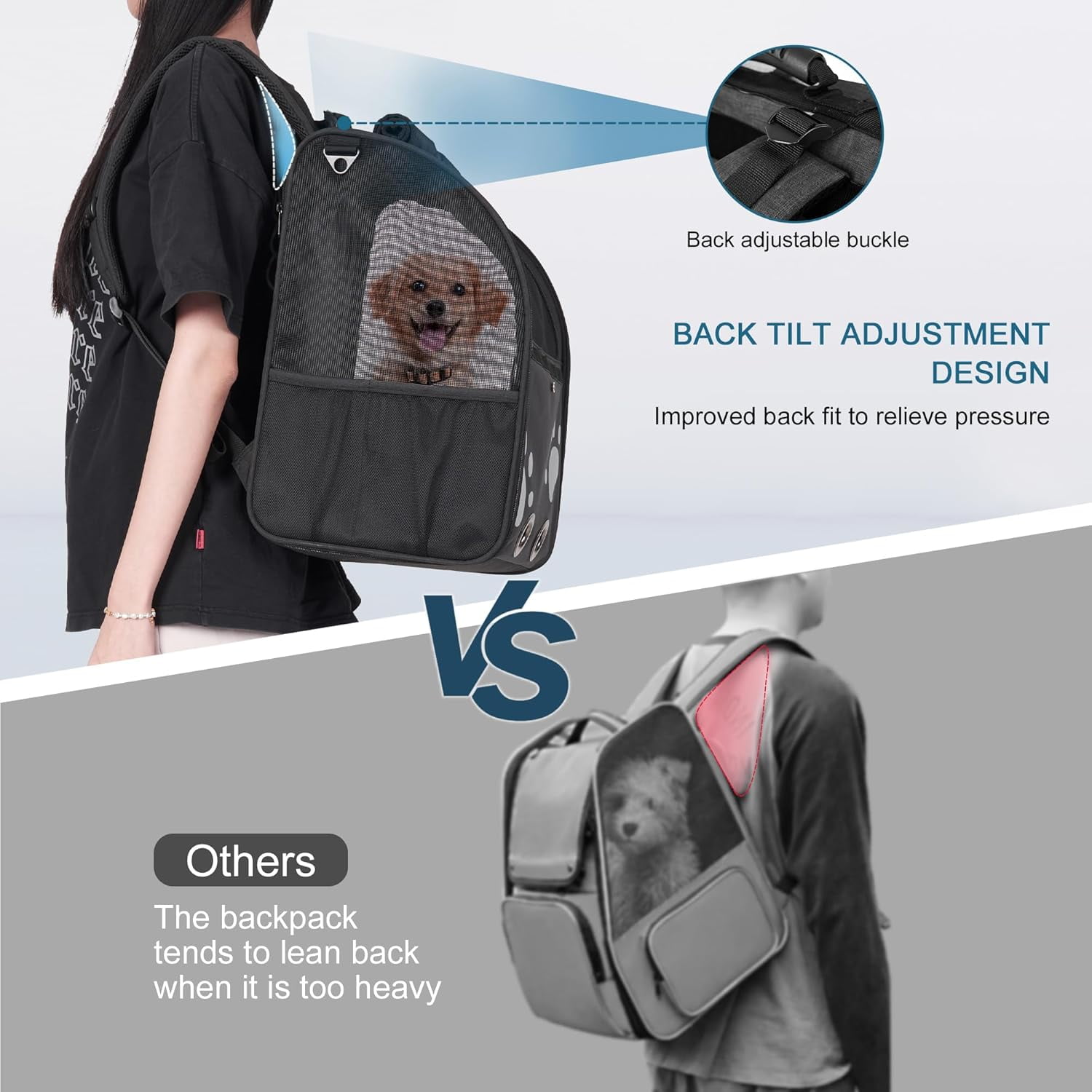 Cat Backpack Carrier, Breathable Cat Carrier Large Space UP 15 lb, Large Reflective Pet Carrier Backpack, Ventilated Mesh Dog Travel Pet Backpack for Hiking Walking Outdoor (Grey). - Image 18