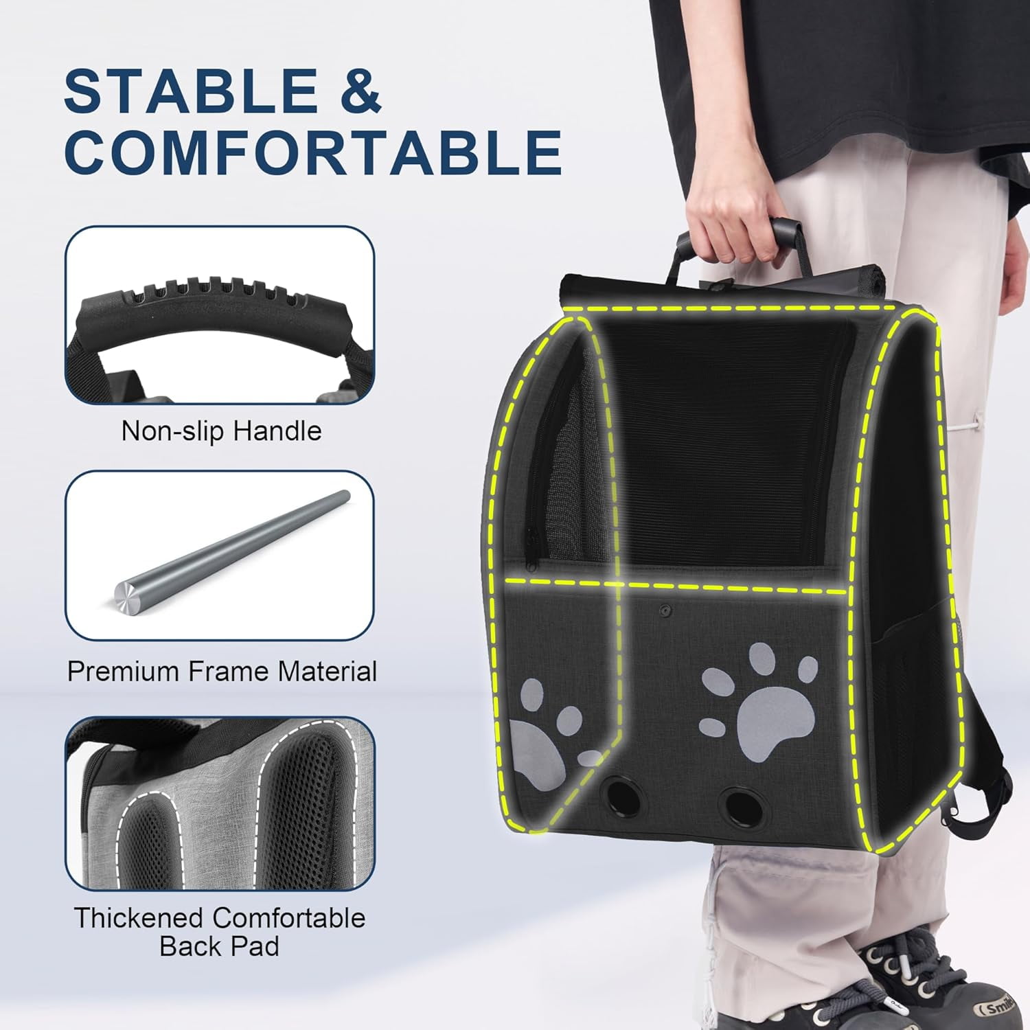 Cat Backpack Carrier, Breathable Cat Carrier Large Space UP 15 lb, Large Reflective Pet Carrier Backpack, Ventilated Mesh Dog Travel Pet Backpack for Hiking Walking Outdoor (Grey). - Image 19