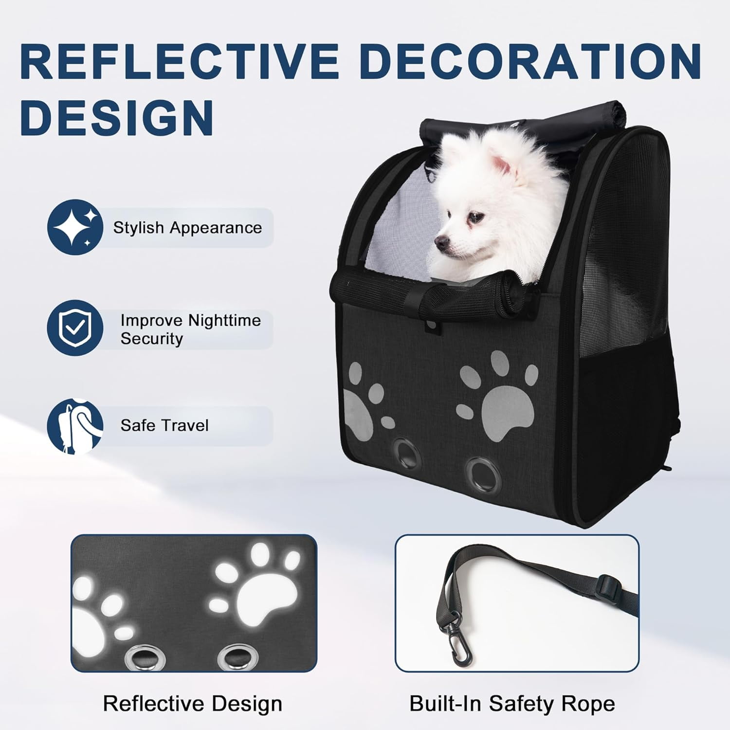 Cat Backpack Carrier, Breathable Cat Carrier Large Space UP 15 lb, Large Reflective Pet Carrier Backpack, Ventilated Mesh Dog Travel Pet Backpack for Hiking Walking Outdoor (Grey). - Image 20