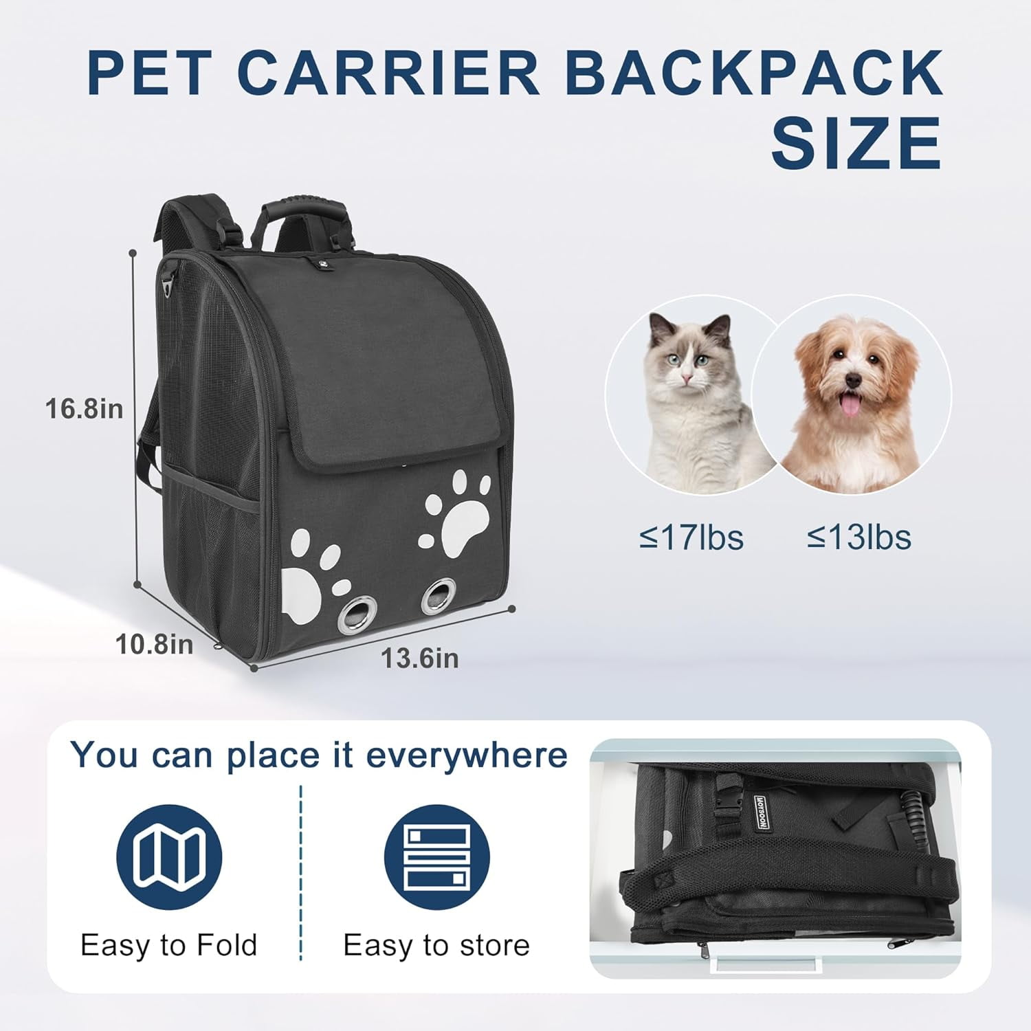 Cat Backpack Carrier, Breathable Cat Carrier Large Space UP 15 lb, Large Reflective Pet Carrier Backpack, Ventilated Mesh Dog Travel Pet Backpack for Hiking Walking Outdoor (Grey). - Image 21