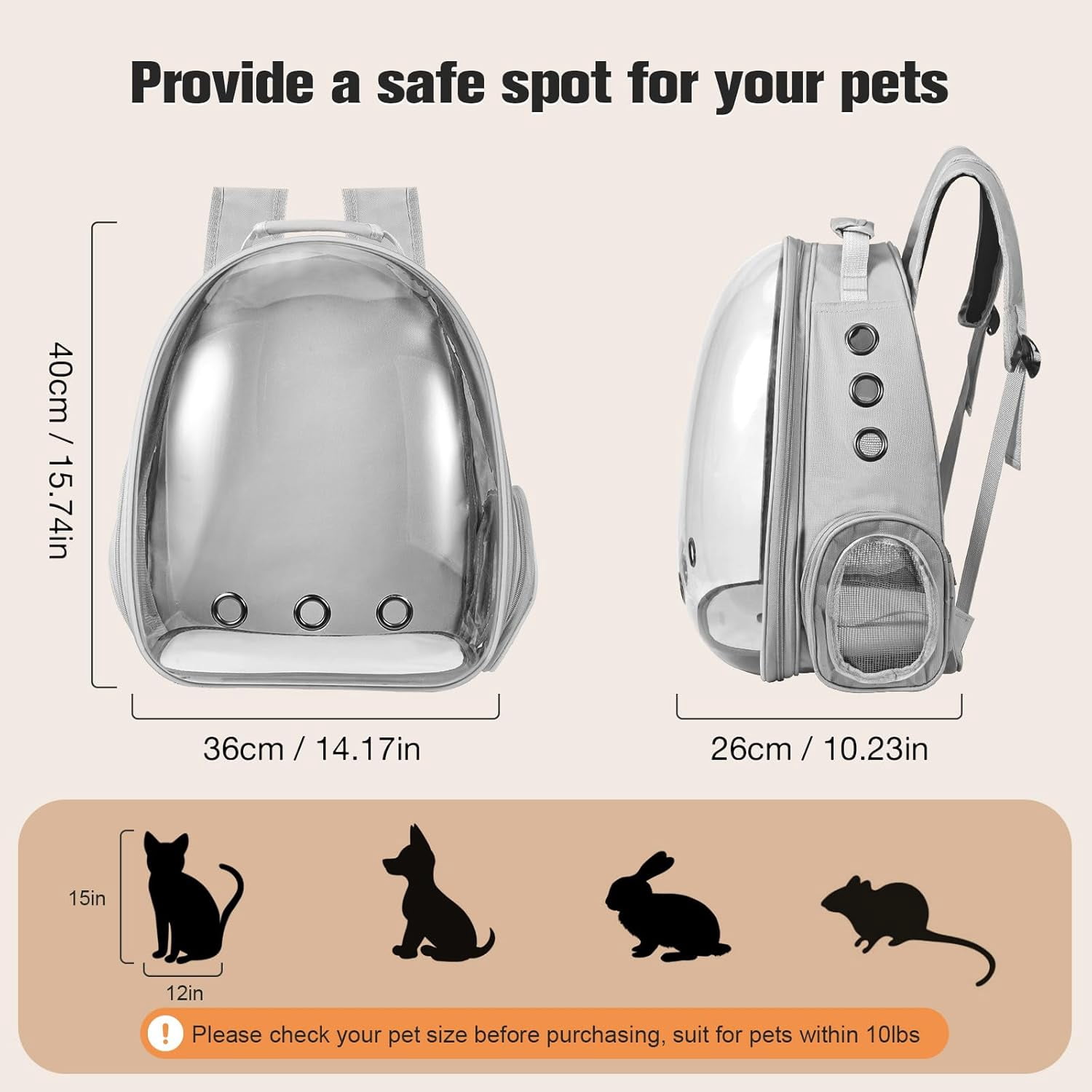 Cat Carrier Backpack, Airline-Approved Pet Travel Bag with Transparent Window for Small Medium Cats and Dogs