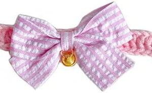 Wool Woven Bowknot Pet Bib Silent Bell Slim Collar Button Adjustment Cute Dress Up,Pink L