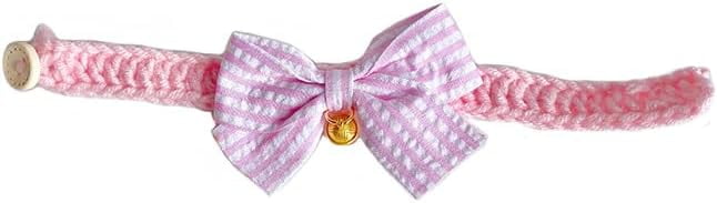 Wool Woven Bowknot Pet Bib Silent Bell Slim Collar Button Adjustment Cute Dress Up,Pink L
