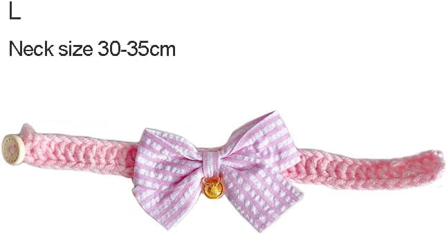 Wool Woven Bowknot Pet Bib Silent Bell Slim Collar Button Adjustment Cute Dress Up,Pink L - Image 3