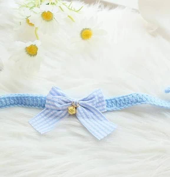 Wool Woven Bowknot Pet Bib Silent Bell Slim Collar Button Adjustment Cute Dress Up,Pink L - Image 6