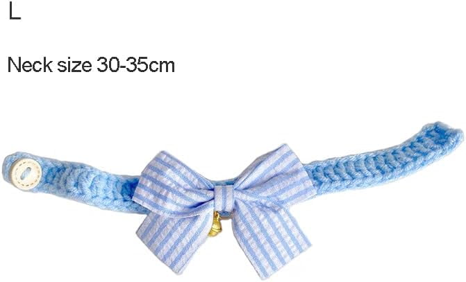 Wool Woven Bowknot Pet Bib Silent Bell Slim Collar Button Adjustment Cute Dress Up,Pink L - Image 8