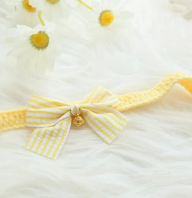 Wool Woven Bowknot Pet Bib Silent Bell Slim Collar Button Adjustment Cute Dress Up,Pink L - Image 10