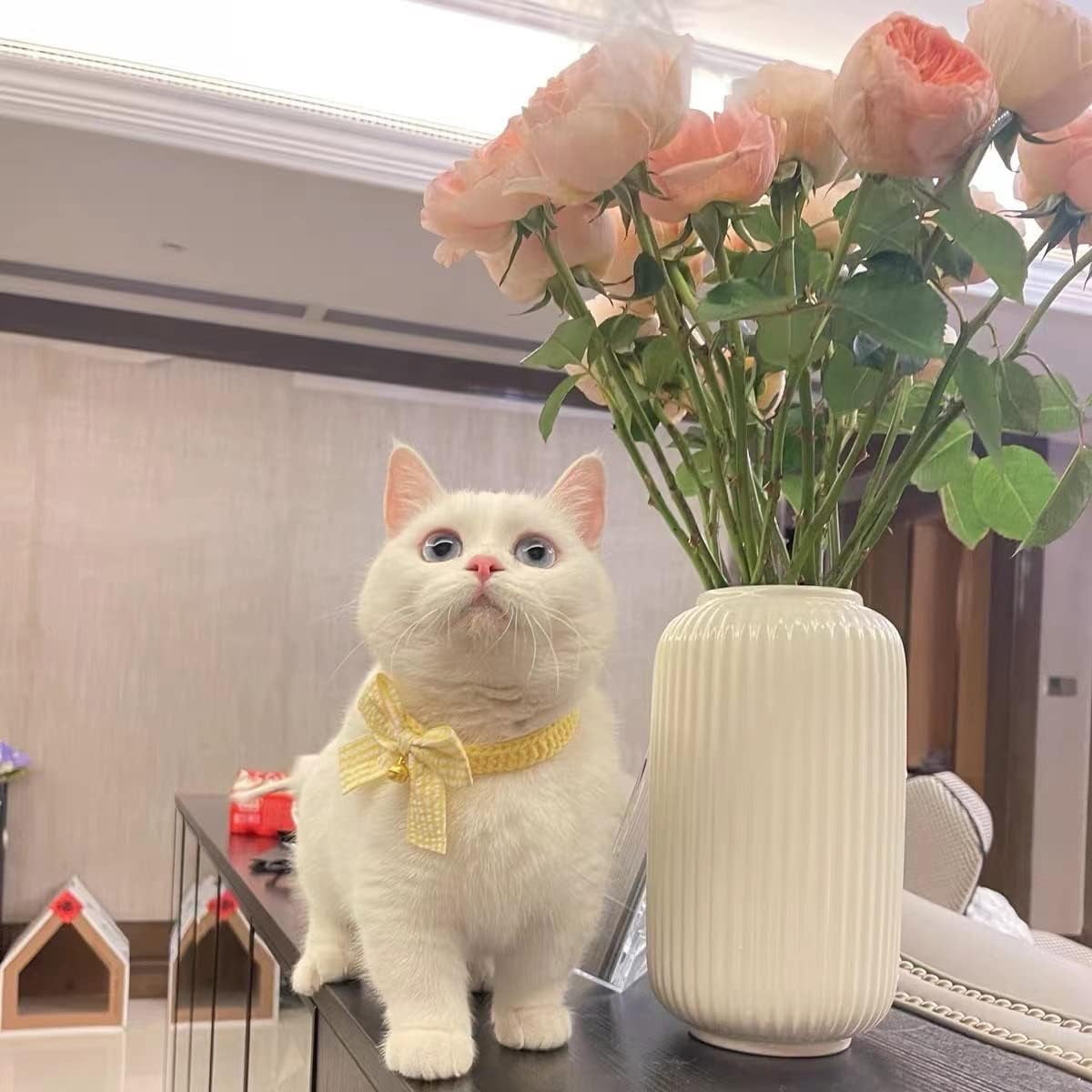 Wool Woven Bowknot Pet Bib Silent Bell Slim Collar Button Adjustment Cute Dress Up,Pink L - Image 12