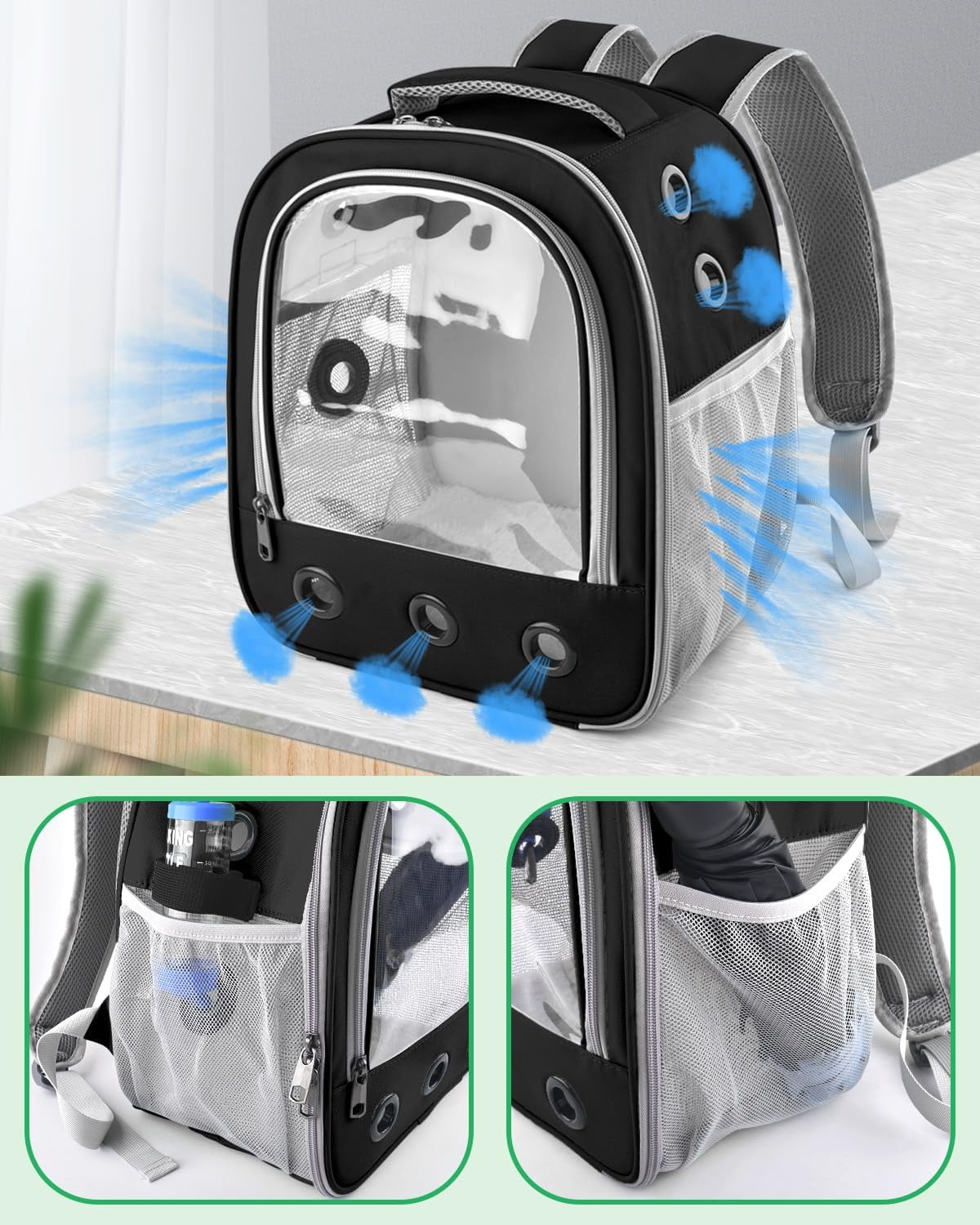 Portable Pet Backpack for Rabbits, Guinea Pigs, Hamsters & with Ventilation & Water Holder - Image 3