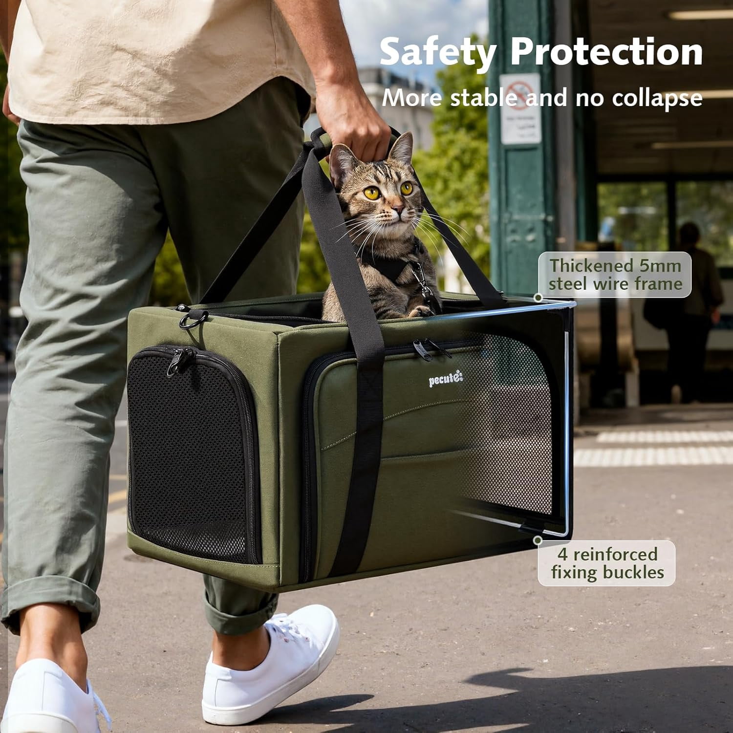 Cat Carrier Expandable, Dog Carrier with Stable Structure, Breathable Pet Carrier Bag Large Space, Cat Carriers Portable Suitable for Comfortable Travel, Dual Expandable Cat Carrier Bag, Green - Image 2