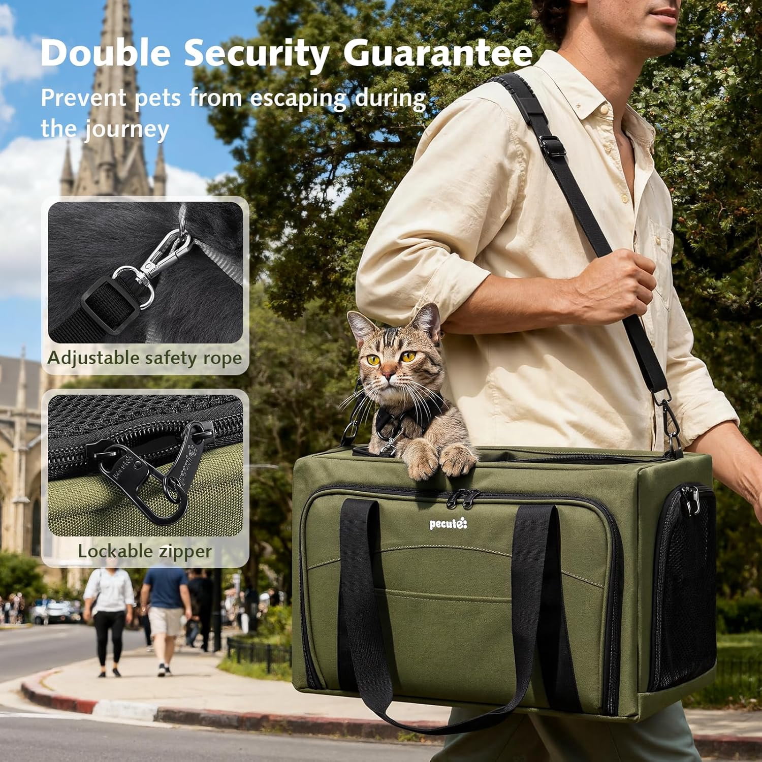 Cat Carrier Expandable, Dog Carrier with Stable Structure, Breathable Pet Carrier Bag Large Space, Cat Carriers Portable Suitable for Comfortable Travel, Dual Expandable Cat Carrier Bag, Green - Image 4