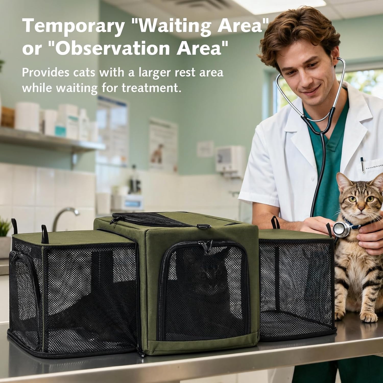 Cat Carrier Expandable, Dog Carrier with Stable Structure, Breathable Pet Carrier Bag Large Space, Cat Carriers Portable Suitable for Comfortable Travel, Dual Expandable Cat Carrier Bag, Green - Image 5