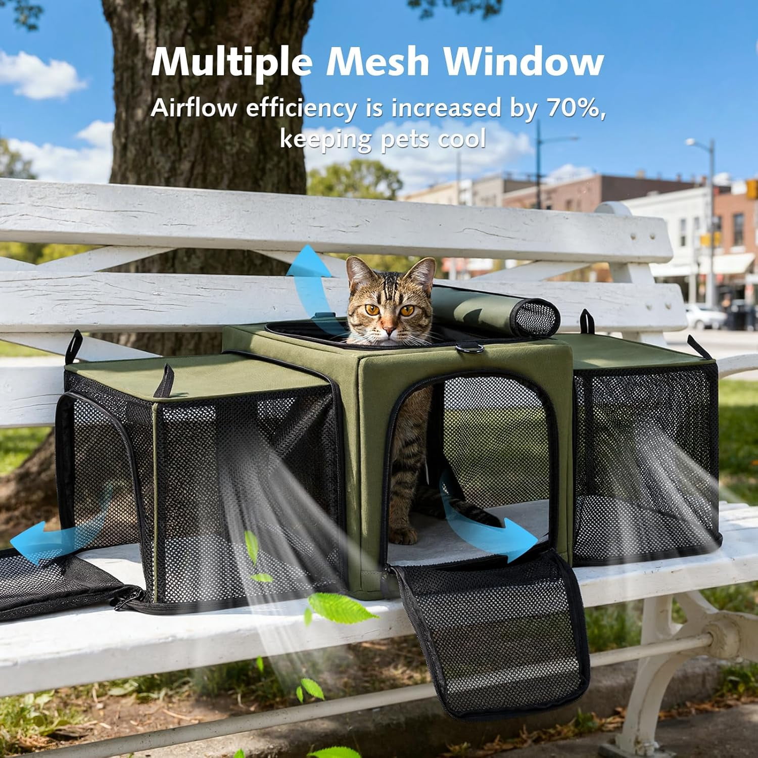 Cat Carrier Expandable, Dog Carrier with Stable Structure, Breathable Pet Carrier Bag Large Space, Cat Carriers Portable Suitable for Comfortable Travel, Dual Expandable Cat Carrier Bag, Green - Image 7
