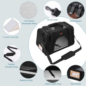 TSA Airline Approved Soft Sided Pet Carrier for Cats & Dogs up to 15 Lbs, Collapsible Travel Bag with Adjustable Straps