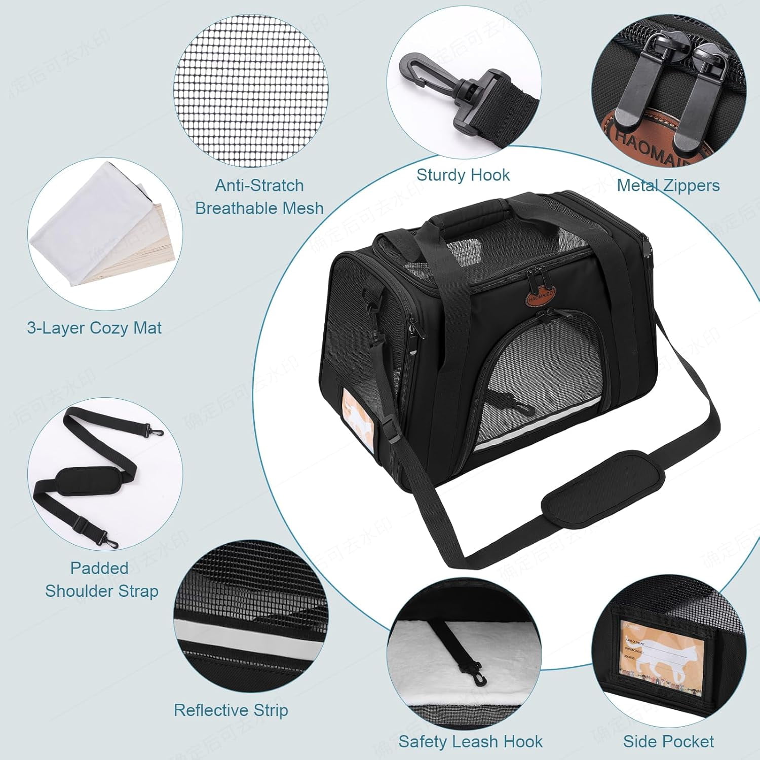 TSA Airline Approved Soft Sided Pet Carrier for Cats & Dogs up to 15 Lbs, Collapsible Travel Bag with Adjustable Straps