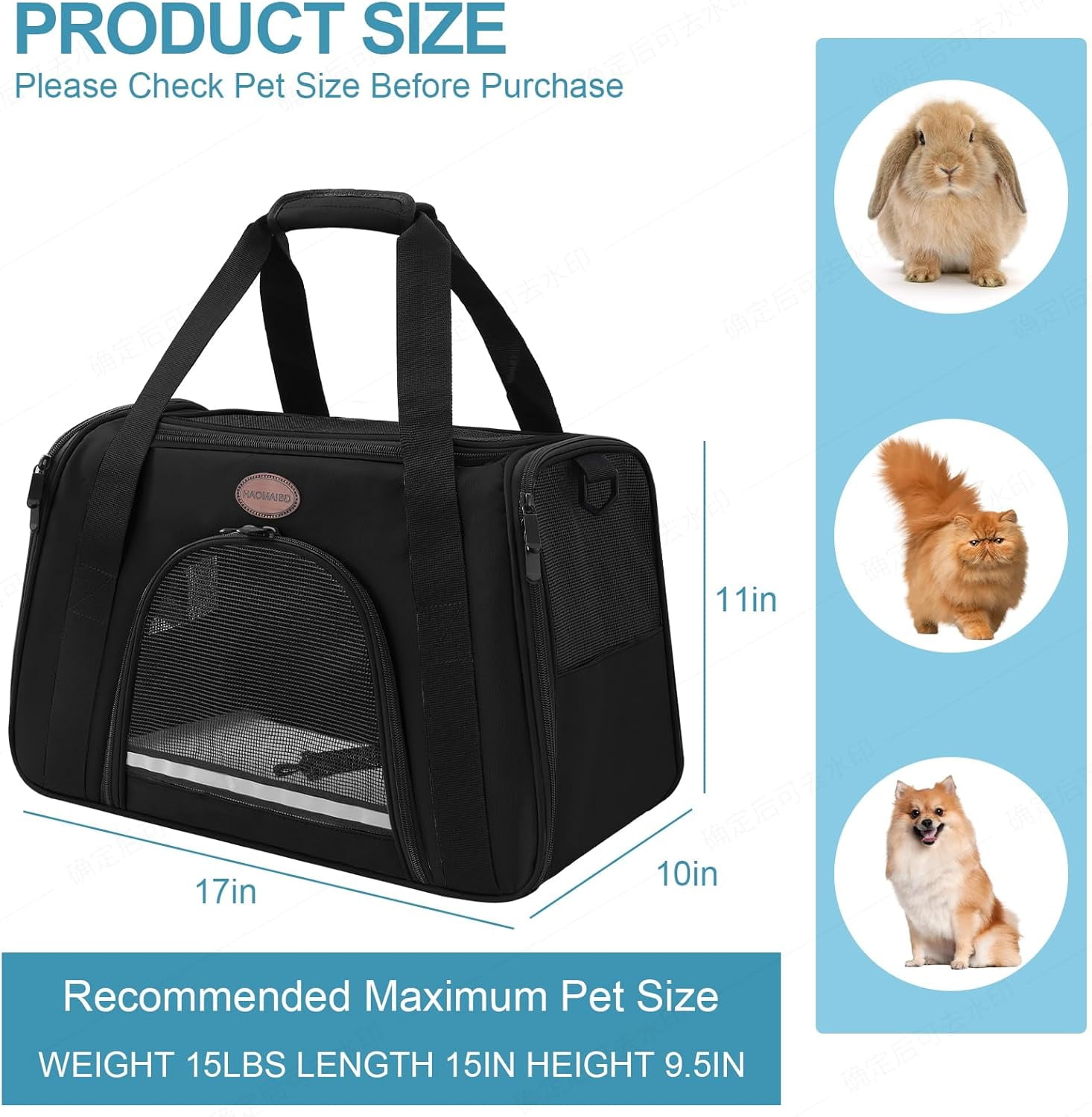 TSA Airline Approved Soft Sided Pet Carrier for Cats & Dogs up to 15 Lbs, Collapsible Travel Bag with Adjustable Straps - Image 3